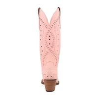 Dingo Womens Pretty 'N  Pink Leather Stacked Heel Cowboy Boots
