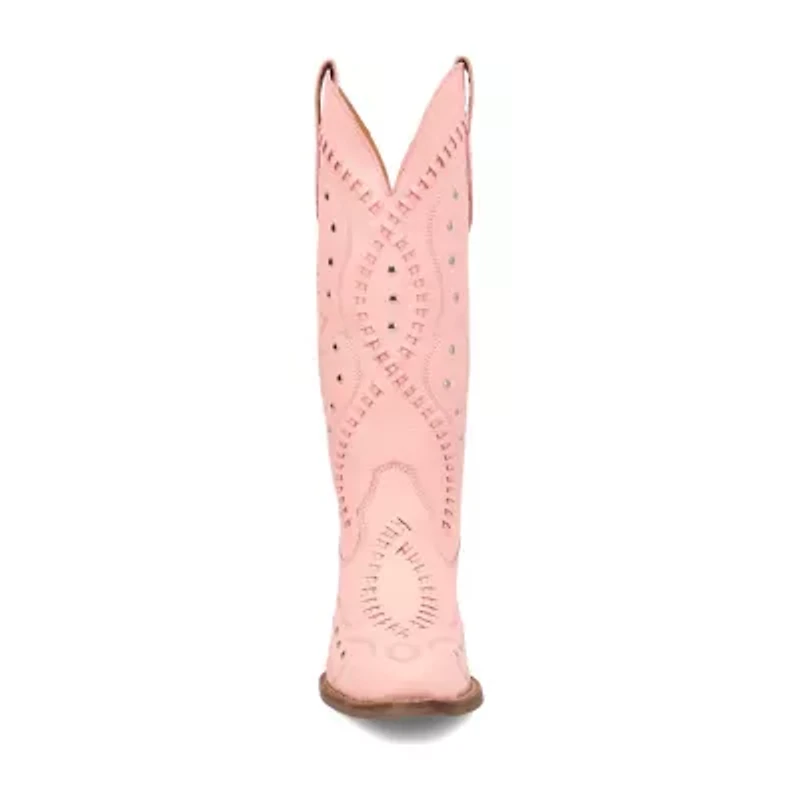 Dingo Womens Pretty 'N  Pink Leather Stacked Heel Cowboy Boots
