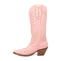 Dingo Womens Pretty 'N  Pink Leather Stacked Heel Cowboy Boots