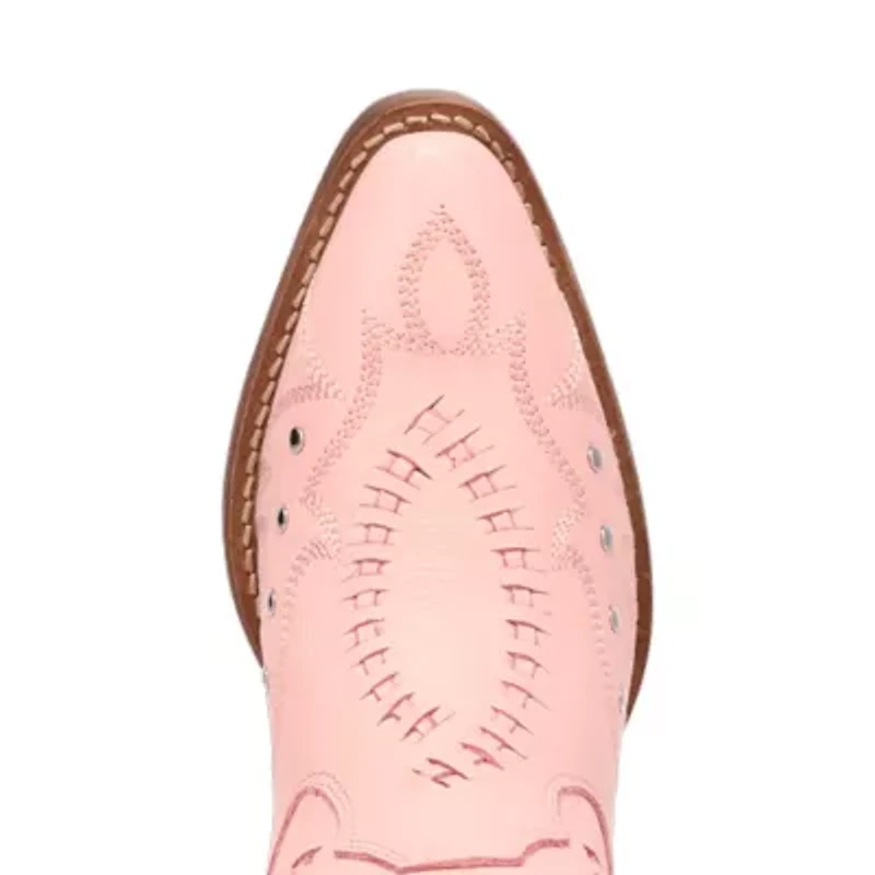 Dingo Womens Pretty 'N  Pink Leather Stacked Heel Cowboy Boots