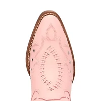 Dingo Womens Pretty 'N  Pink Leather Stacked Heel Cowboy Boots