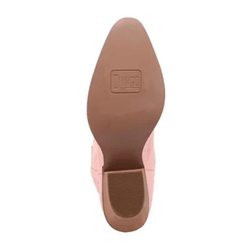 Dingo Womens Pretty 'N  Pink Leather Stacked Heel Cowboy Boots