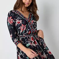 R & K Originals Womens 3/4 Sleeve Floral Faux-Wrap Dress