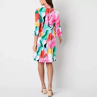 Be by CHETTA B Womens 3/4 Sleeve Abstract Babydoll Dress Petite