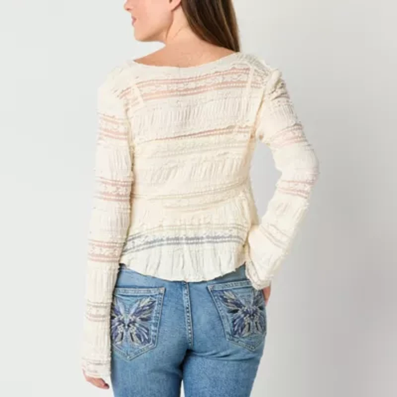Arizona Womens V Neck Long Sleeve Juniors Crop Top