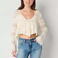 Arizona Womens V Neck Long Sleeve Juniors Crop Top