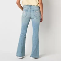 Arizona - Juniors Bow Pockets Womens Low Rise Flare Leg Jean