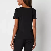 Liz Claiborne Womens Round Neck Short Sleeve Blouse