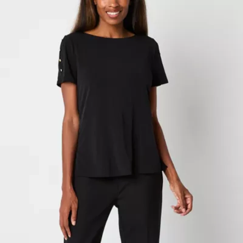 Liz Claiborne Womens Round Neck Short Sleeve Blouse