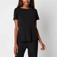 Liz Claiborne Womens Round Neck Short Sleeve Blouse
