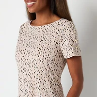 Liz Claiborne Womens Round Neck Short Sleeve Blouse