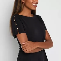 Liz Claiborne Womens Round Neck Short Sleeve Blouse