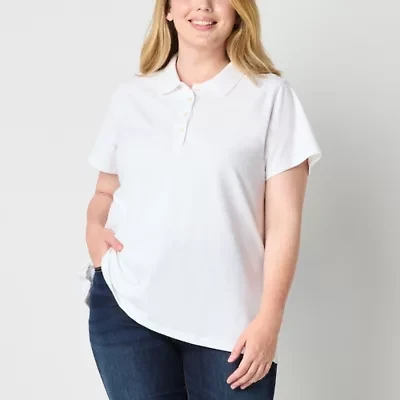 St. John's Bay Plus Womens Adaptive Short Sleeve Easy-on + Easy-off Polo Shirt