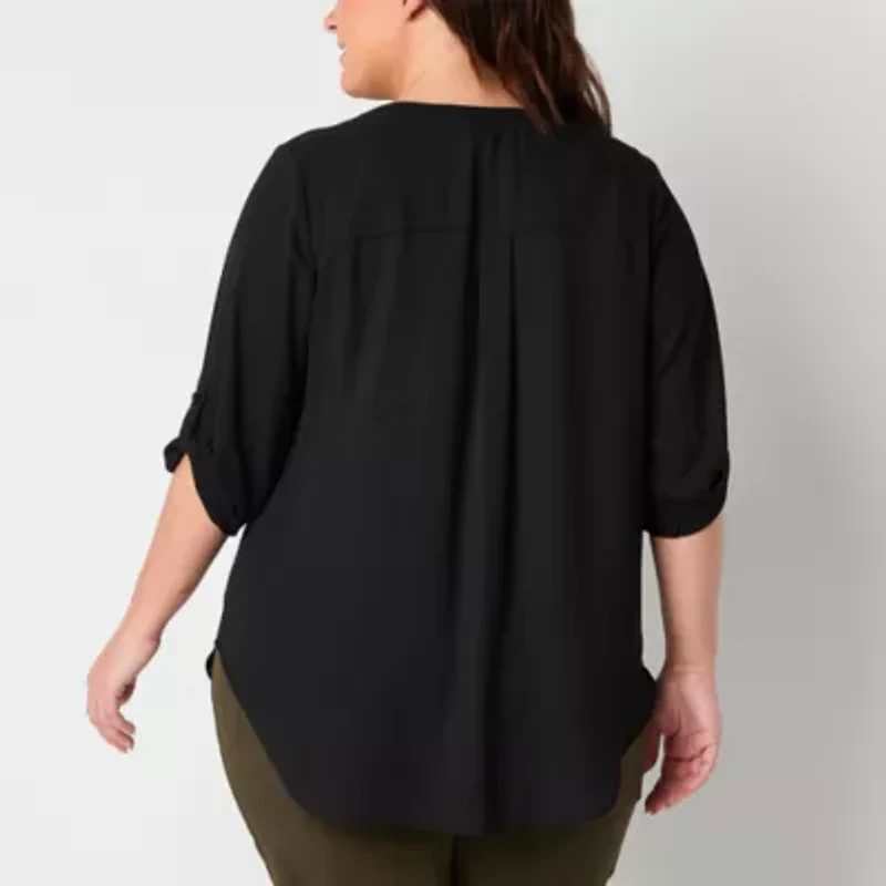 Worthington Womens Split Crew Neck 3/4 Sleeve Blouse