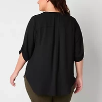 Worthington Womens Split Crew Neck 3/4 Sleeve Blouse