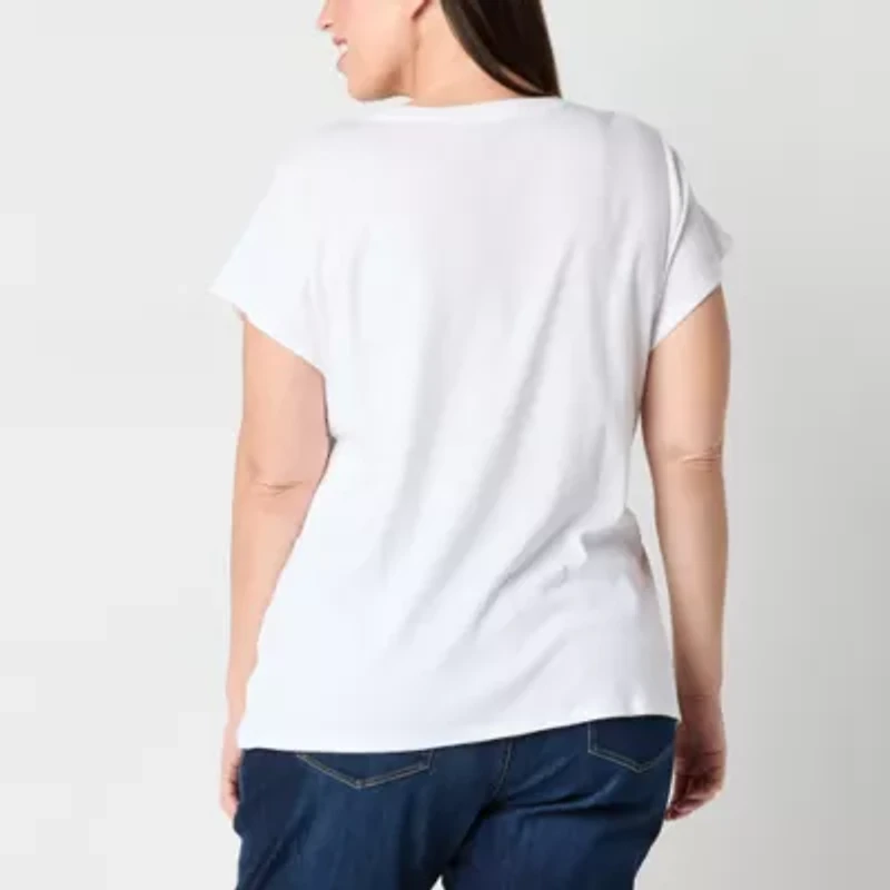 Liz Claiborne Womens Plus Crew Neck Short Sleeve T-Shirt