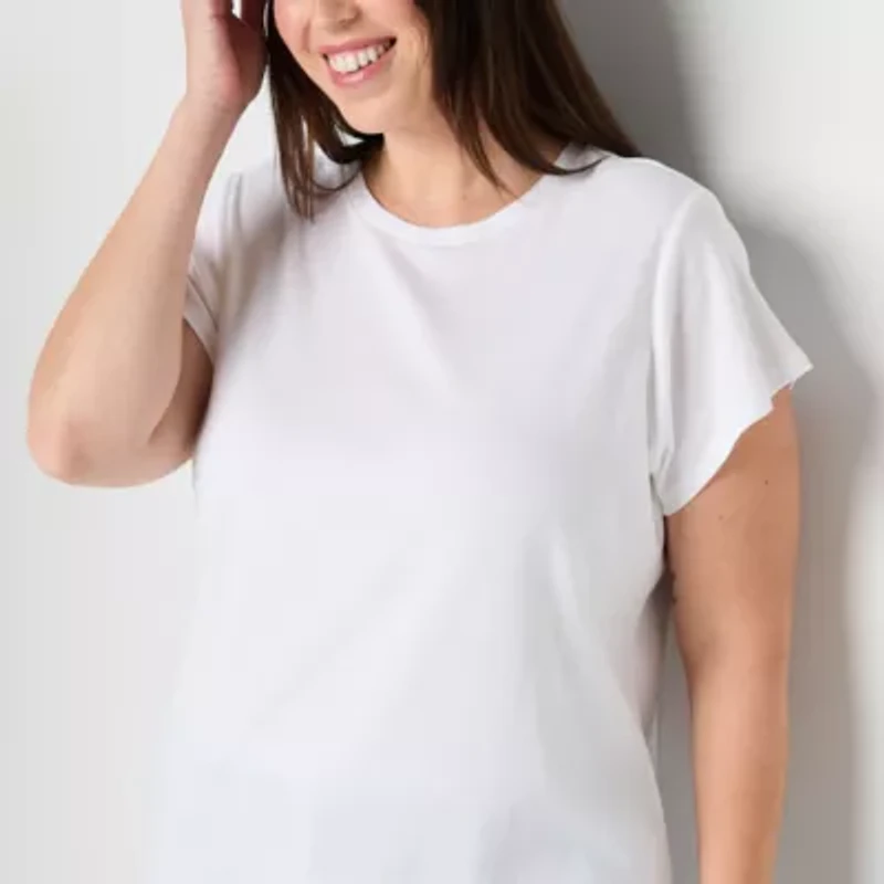 Liz Claiborne Womens Plus Crew Neck Short Sleeve T-Shirt