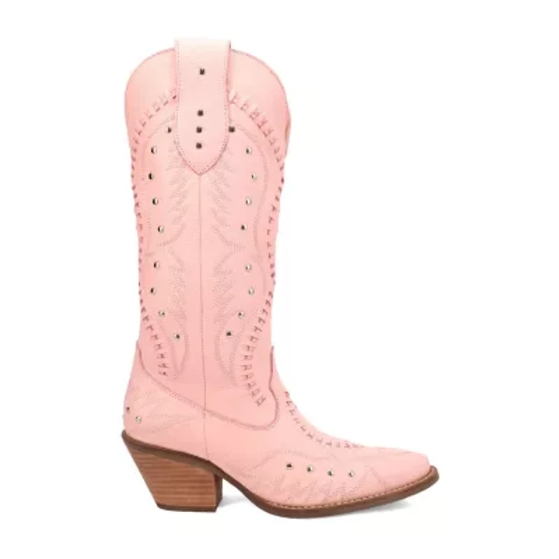 Dingo Womens Pretty 'N  Pink Leather Stacked Heel Cowboy Boots