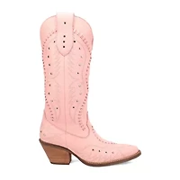 Dingo Womens Pretty 'N  Pink Leather Stacked Heel Cowboy Boots