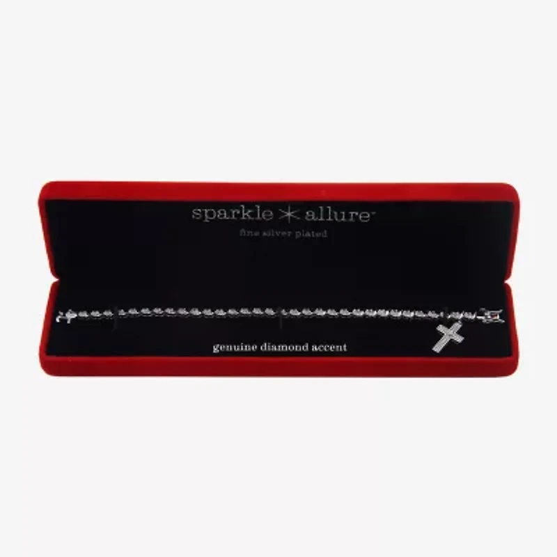 Sparkle Allure Womens Natural Diamond Accent Pure Silver Over Bronze Cross 7.25 Inch Tennis Bracelet