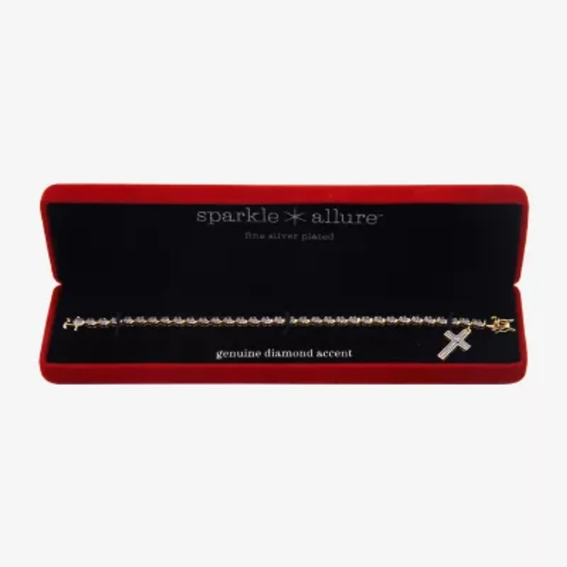 Sparkle Allure Womens Natural White Diamond Accent Cross 7.25 Inch Tennis Bracelet