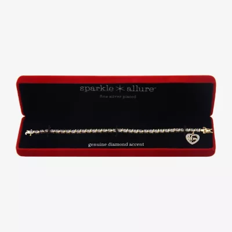 Sparkle Allure Mom Womens Natural White Diamond Accent Heart 7.25 Inch Tennis Bracelet