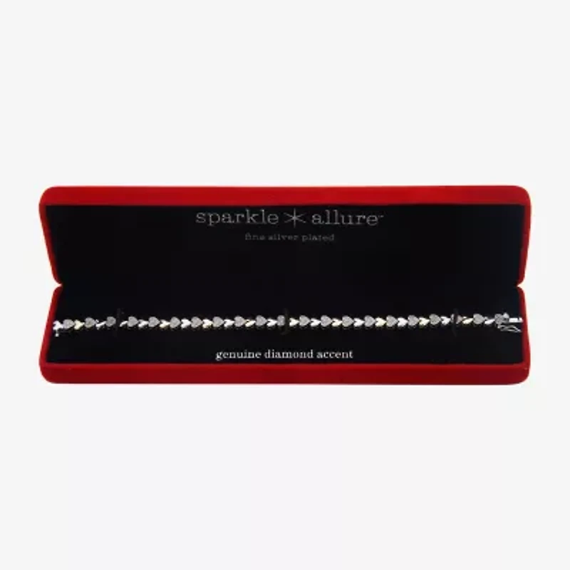 Sparkle Allure Womens Natural White Diamond Accent Pure Silver Over Bronze Heart 7.5 Inch Tennis Bracelet