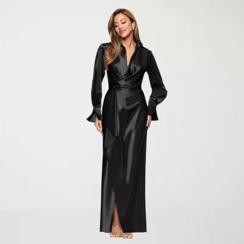 DJ Jaz Satin Womens Long Sleeve Evening Gown