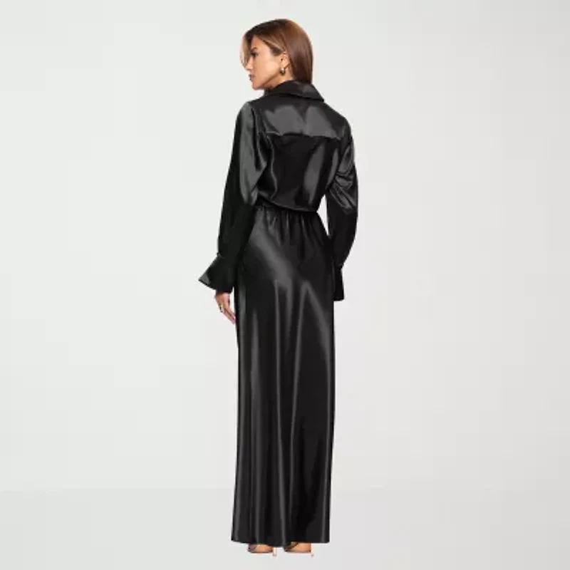 DJ Jaz Satin Womens Long Sleeve Evening Gown