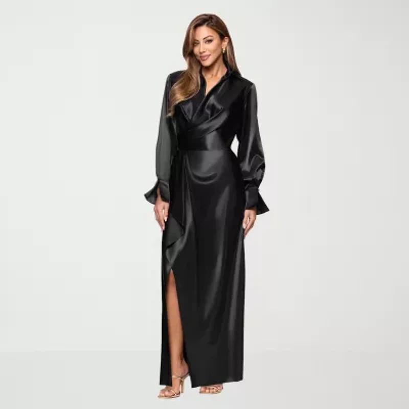 DJ Jaz Satin Womens Long Sleeve Evening Gown