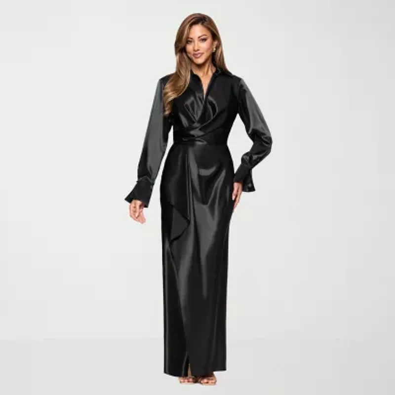 DJ Jaz Satin Womens Long Sleeve Evening Gown