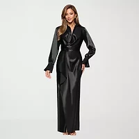 DJ Jaz Satin Womens Long Sleeve Evening Gown