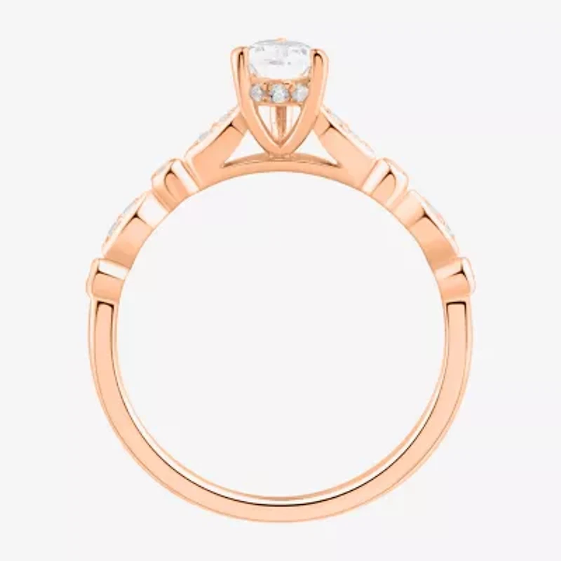 Limited Quantities! Womens 1/2 CT. T.W. Natural White Diamond 14K Rose Gold Pear Side Stone Engagement Ring