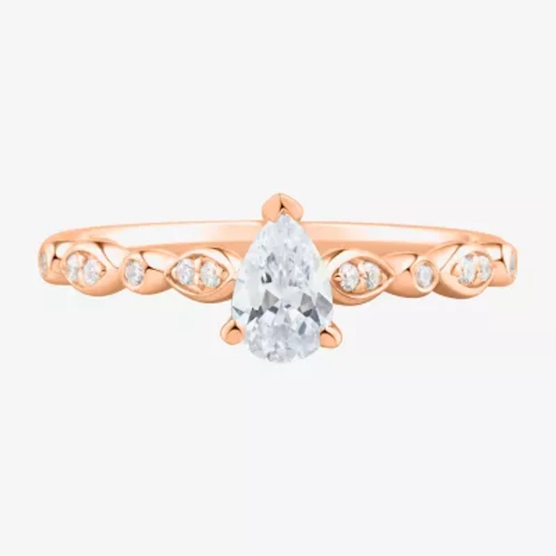 Limited Quantities! Womens 1/2 CT. T.W. Natural White Diamond 14K Rose Gold Pear Side Stone Engagement Ring