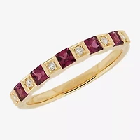 Limited Quantities! Womens 2.5MM Diamond Accent Genuine Red Rhodolite 14K Gold Band