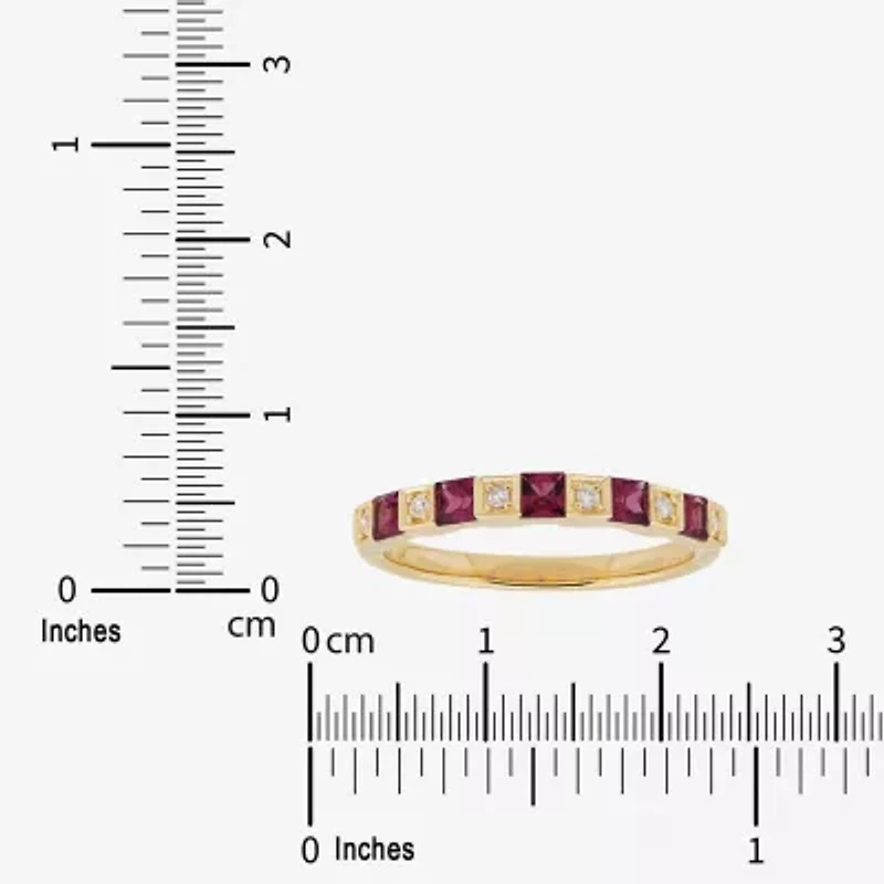Limited Quantities! Womens 2.5MM Diamond Accent Genuine Red Rhodolite 14K Gold Band