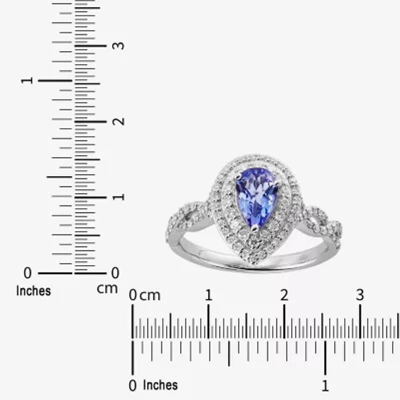 Limited Quantities! Womens Genuine Blue Tanzanite 14K White Gold Pear Side Stone Halo Bridal Set