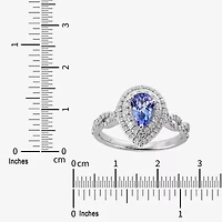 Limited Quantities! Womens Genuine Blue Tanzanite 14K White Gold Pear Side Stone Halo Bridal Set