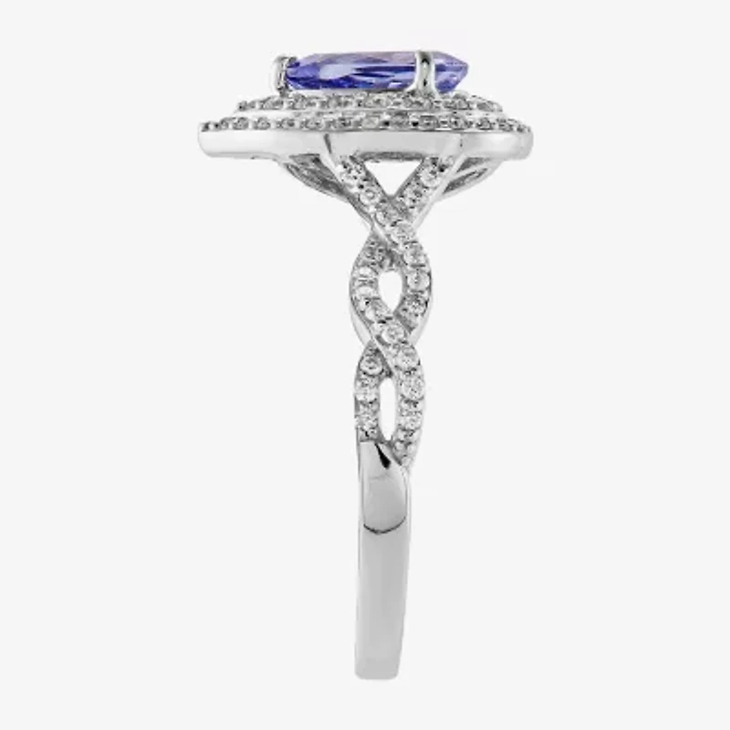 Limited Quantities! Womens Genuine Blue Tanzanite 14K White Gold Pear Side Stone Halo Bridal Set