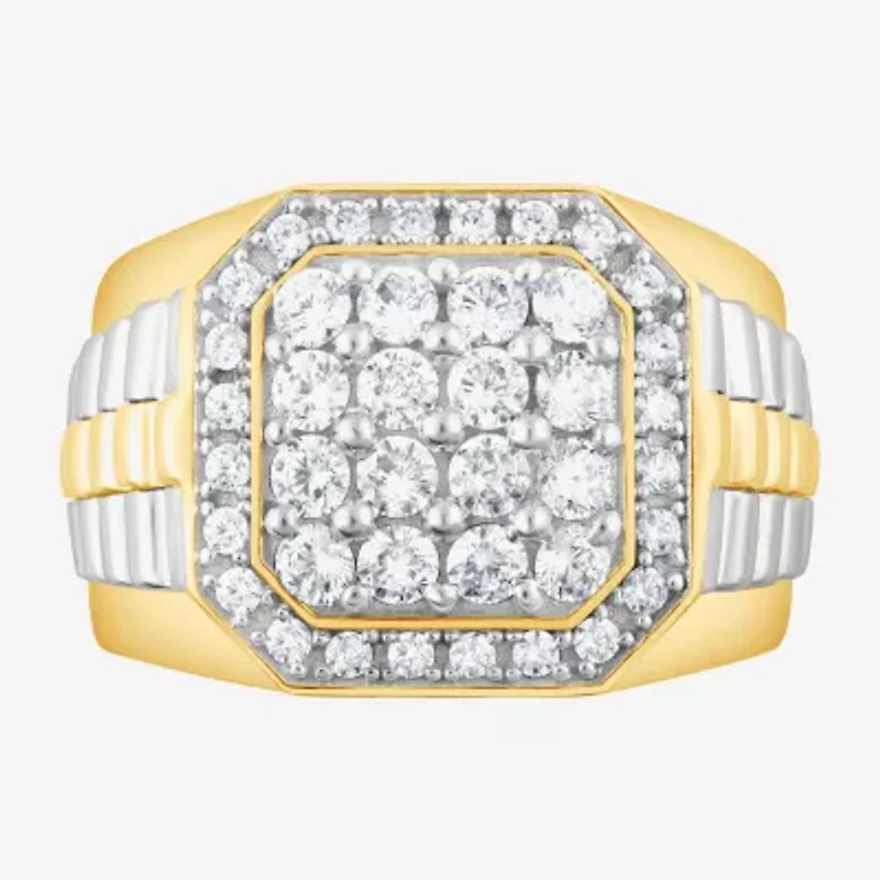 (F,Si2) Mens 1 1/2 CT. T.W. Lab Grown Diamond 10K Two Tone Gold Fashion Ring