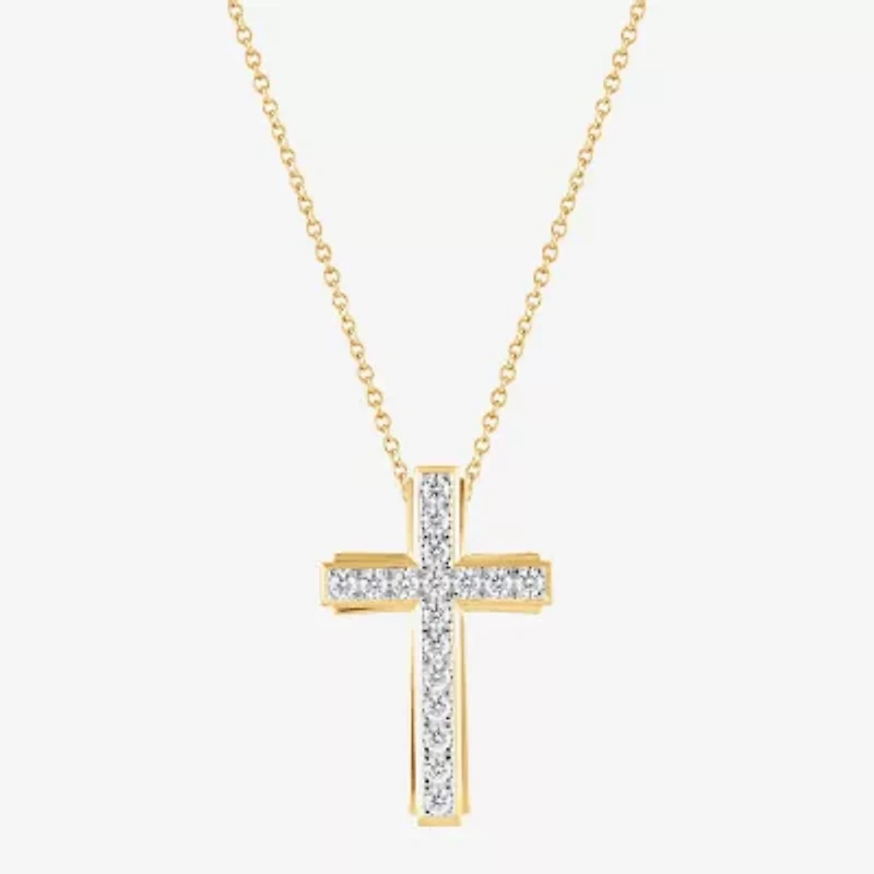 Cross (F, Si2) Mens 1 CT. T.W. Lab Grown White Diamond 14K Gold Over Silver Cross Pendant
