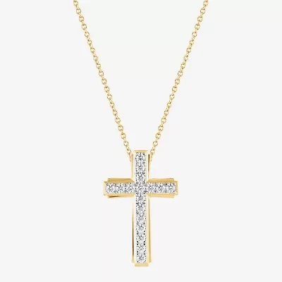 Cross (F, Si2) Mens 1 CT. T.W. Lab Grown White Diamond 14K Gold Over Silver Cross Pendant