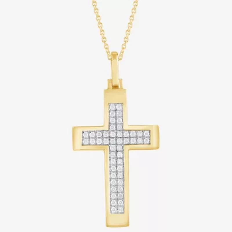 Cross (F, Si2) Mens 3/4 CT. T.W. Lab Grown White Diamond 14K Gold Over Silver Cross 18 Inch Pendant Necklace
