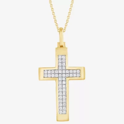 Cross (F, Si2) Mens 3/4 CT. T.W. Lab Grown White Diamond 14K Gold Over Silver Cross 18 Inch Pendant Necklace