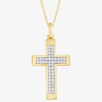 Cross (F, Si2) Mens 3/4 CT. T.W. Lab Grown White Diamond 14K Gold Over Silver Cross 18 Inch Pendant Necklace