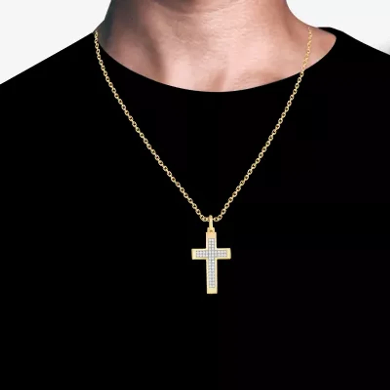 Cross (F, Si2) Mens 3/4 CT. T.W. Lab Grown White Diamond 14K Gold Over Silver Cross 18 Inch Pendant Necklace