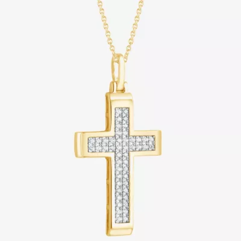 Cross (F, Si2) Mens 3/4 CT. T.W. Lab Grown White Diamond 14K Gold Over Silver Cross 18 Inch Pendant Necklace