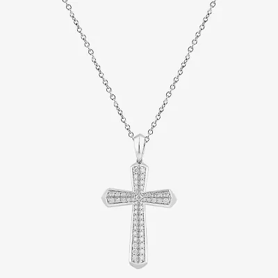 Cross (F, Si2) Mens 1 CT. T.W. Lab Grown White Diamond Sterling Silver Cross 18 Inch Pendant Necklace
