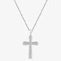 Cross (F, Si2) Mens 1 CT. T.W. Lab Grown White Diamond Sterling Silver Cross 18 Inch Pendant Necklace