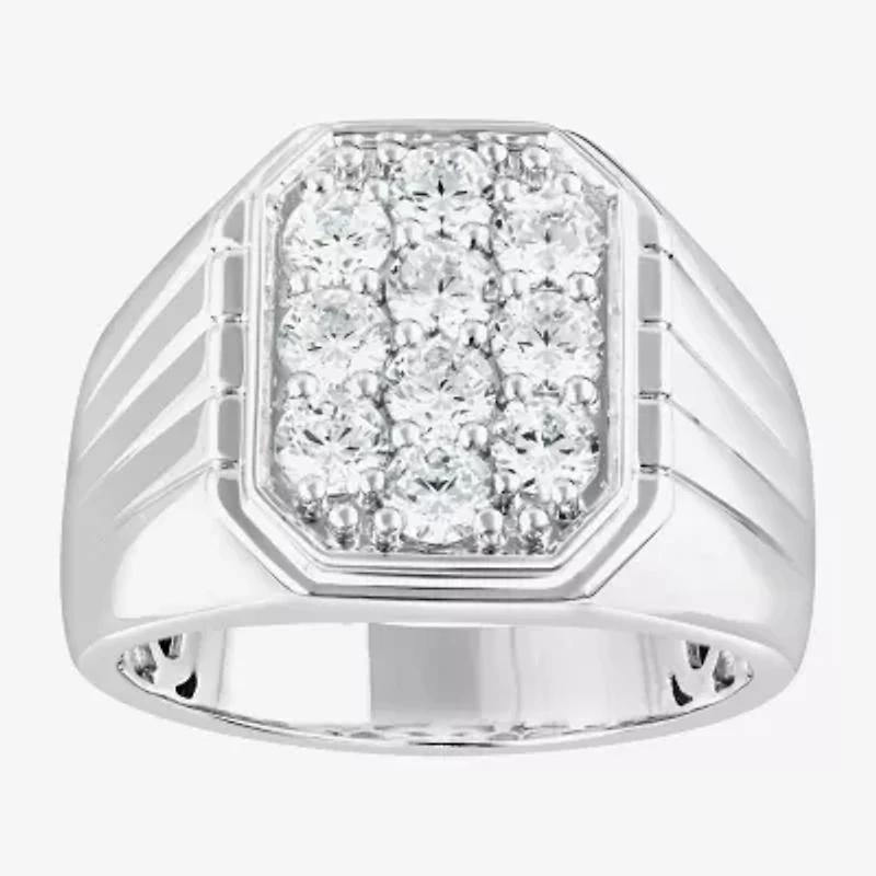 F, Si2 Mens 1 1/2 CT. T.W. Lab Grown White Diamond Sterling Silver Cluster Fashion Ring